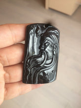 Load image into Gallery viewer, 100% Natural type A black jadeite jade(墨翠， mocui) God of wealth General Guan pendant BG31-1
