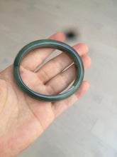 Load image into Gallery viewer, 52.5mm certified type A 100% Natural watery dark green/black oval Jadeite jade bangle BF77-1092
