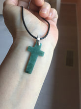 Load image into Gallery viewer, 100% Natural type A dark green/blue/black/gray Guatemala jadeite Jade Hand-held cross or cross pendant group PD93
