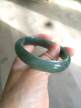 Load image into Gallery viewer, 52.5mm certified type A 100% Natural watery dark green/black oval Jadeite jade bangle BF77-1092
