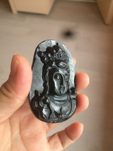 Load image into Gallery viewer, 100% Natural type A black jadeite jade(墨翠， mocui) Guanyin pendant BG31-2
