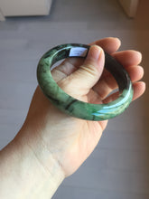 Load image into Gallery viewer, 58.8mm Certified 100% natural Type A sunny green dark green/black(绿水墨)  jadeite jade bangle PB56-9766
