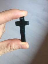 Load image into Gallery viewer, 100% Natural type A dark green/blue/black/gray Guatemala jadeite Jade Hand-held cross or cross pendant group PD93
