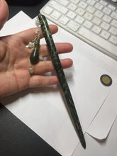 Load image into Gallery viewer, 18.5cm 100% Natural dark green Xiu Jade Serpentine hairpin with Safety bottle dangling AW4
