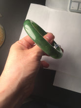 Load image into Gallery viewer, 55.5mm certified 100% Natural dark green black (碧玉) kiwi nephrite Jade bangle HF123-1578
