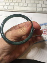 Load image into Gallery viewer, 57mm Certified Type A 100% Natural light green/blue/gray with black floating flowers Guatemala slim round cut Jadeite bangle BP213-1018
