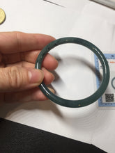 Load image into Gallery viewer, 57mm Certified Type A 100% Natural light green/blue/gray with black floating flowers Guatemala slim round cut Jadeite bangle BP213-1018
