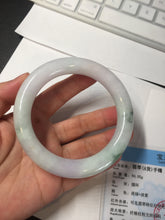 Load image into Gallery viewer, 卖了 60mm certified Type A 100% Natural light sunny green white purple chubby round cut Jadeite Jade bangle BQ70-8570
