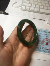 Load image into Gallery viewer, 55.5mm certified 100% Natural dark green black (碧玉) kiwi nephrite Jade bangle HF123-1578
