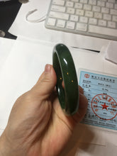 Load image into Gallery viewer, 55.5mm certified 100% Natural dark green black (碧玉) kiwi nephrite Jade bangle HF123-1578
