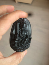 Load image into Gallery viewer, 100% Natural type A black jadeite jade(墨翠, mocui) Sword-holding Guanyin (降魔观音) pendant BG31-4
