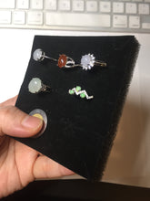 Load image into Gallery viewer, 100% natural type A icy watery light green sunny green brown red clear four-prong jadeite jade ring group PC9
