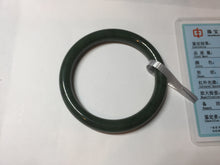 Load image into Gallery viewer, 57.2mm certified 100% Natural dark green black (碧玉) round cut nephrite Jade bangle HF124-1583
