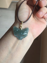 Load image into Gallery viewer, 100% natural type A dark green/gray Guatemala jadeite jade fox mask pendant necklace BP176

