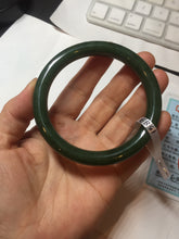 Load image into Gallery viewer, 57.2mm certified 100% Natural dark green black (碧玉) round cut nephrite Jade bangle HF124-1583
