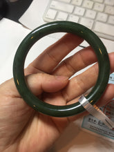 Load image into Gallery viewer, 57.2mm certified 100% Natural dark green black (碧玉) round cut nephrite Jade bangle HF124-1583
