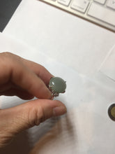 Load image into Gallery viewer, 100% natural type A icy watery light green gray four-prong jadeite jade ring BP137
