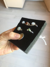 Load image into Gallery viewer, 100% natural type A icy watery light green sunny green brown red clear four-prong jadeite jade ring group PC9
