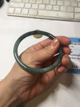 Load image into Gallery viewer, 61.5mm Certified Type A 100% Natural light green/blue/gray with black floating flowers Guatemala slim round cut Jadeite bangle BP217-3791
