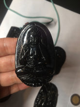 Load image into Gallery viewer, 100% Natural type A black jadeite jade(墨翠， mocui) Guanyin pendant BG31-3
