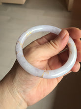Load image into Gallery viewer, 56mm 100% Natural type A light purple white carved and golden-painted round cut Jadeite Jade bangle PA175-9116
