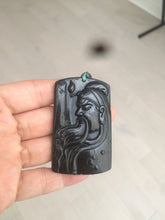 Load image into Gallery viewer, 100% Natural type A black jadeite jade(墨翠， mocui) God of wealth General Guan pendant BG31-1
