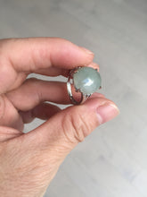 Load image into Gallery viewer, 100% natural type A icy watery light green gray four-prong jadeite jade ring BP137
