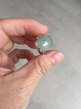 Load image into Gallery viewer, 100% natural type A icy watery light green gray four-prong jadeite jade ring BP137
