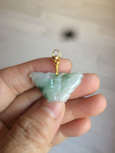 Load image into Gallery viewer, 100% Natural icy watery light green/white 3D Jadeite Jade butterfly pendant AF16
