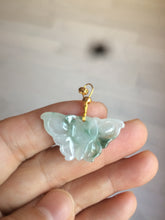 Load image into Gallery viewer, 100% Natural icy watery light green/white 3D Jadeite Jade butterfly pendant AF16
