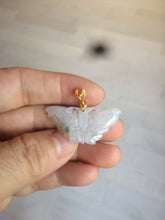 Load image into Gallery viewer, 100% Natural icy watery light green/white 3D Jadeite Jade butterfly pendant AF16
