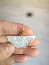 Load image into Gallery viewer, 100% Natural icy watery light green/white 3D Jadeite Jade butterfly pendant AF16
