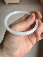 Load image into Gallery viewer, 55.6mm 100% natural Type A icy watery light yellow white slim round cut jadeite jade bangle AD108-8095
