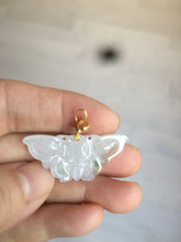 Load image into Gallery viewer, 100% Natural icy watery light green/white 3D Jadeite Jade butterfly pendant AF16
