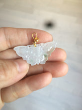 Load image into Gallery viewer, 100% Natural icy watery light green/white 3D Jadeite Jade butterfly pendant AF16
