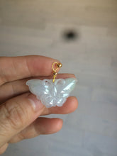 Load image into Gallery viewer, 100% Natural icy watery light green/white 3D Jadeite Jade butterfly pendant AF16
