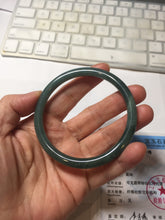 Load image into Gallery viewer, 59.5mm Certified Type A 100% Natural light green/blue/gray Guatemala slim round cut Jadeite bangle BP220-3800
