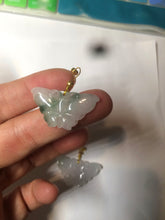 Load image into Gallery viewer, 100% Natural icy watery light green/white 3D Jadeite Jade butterfly pendant AF16
