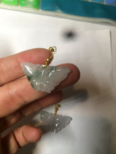 Load image into Gallery viewer, 100% Natural icy watery light green/white 3D Jadeite Jade butterfly pendant AF16
