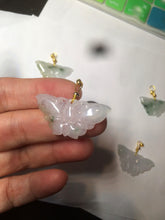 Load image into Gallery viewer, 100% Natural icy watery light green/white 3D Jadeite Jade butterfly pendant AF16
