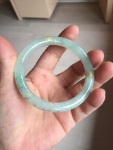 Load image into Gallery viewer, 53mm 100% Natural type A icy watery sunny green carved and golden-painted round cut Jadeite Jade bangle PA173-0228
