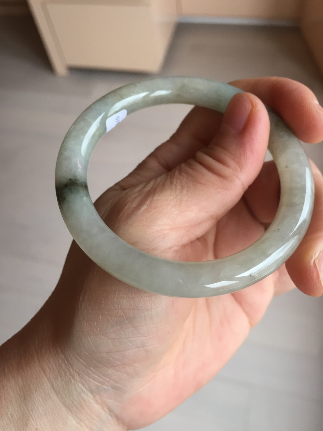 54.2mm certified 100% natural type A certified light green with floating seaweed round cut jadeite jade bangle BM62-6610