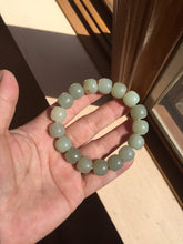 Load image into Gallery viewer, 12x10.9mm 100% Natural light green/yellow vintage style nephrite Hetian Jade bead bracelet HE94
