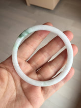 Load image into Gallery viewer, 59.5mm certified 100% natural white sunny green floating flowers slim round cut oval jadeite jade bangle BL87-4664
