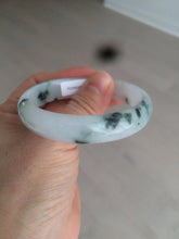 Load image into Gallery viewer, 48mm certified 100% natural Type A icy watery light green/white with green floating flowers oval jadeite jade bangle B107-2330
