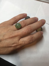 Load image into Gallery viewer, 100% natural type A green brown gray four-prong jadeite jade ring BP140
