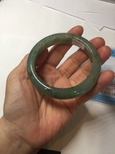 Load image into Gallery viewer, 57.2mm certified Type A 100% Natural icy watery dark green gray Jadeite Jade bangle PC14-0371
