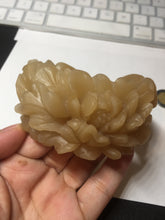 Load image into Gallery viewer, 55.3mm 100% natural yellow brown carved Peony and bow Quartzite (Shetaicui jade) bangle XY98
