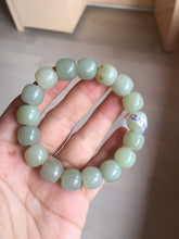 Load image into Gallery viewer, 12x10.9mm 100% Natural light green/yellow vintage style nephrite Hetian Jade bead bracelet HE94
