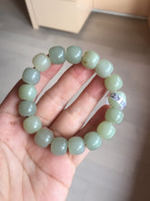 Load image into Gallery viewer, 12x10.9mm 100% Natural light green/yellow vintage style nephrite Hetian Jade bead bracelet HE94
